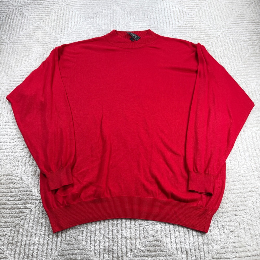 Raffi Linea Uomo Sweater Mens XL Red Mock Cotton Italy Knit VTG 90s Quiet Luxury